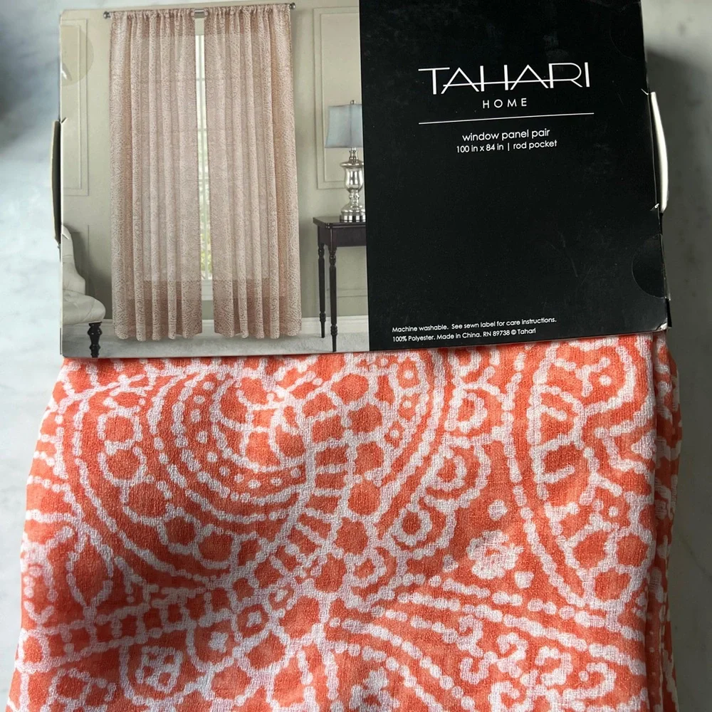 Tahari Home Orange & White 100in X 84in Window Panel Set‎